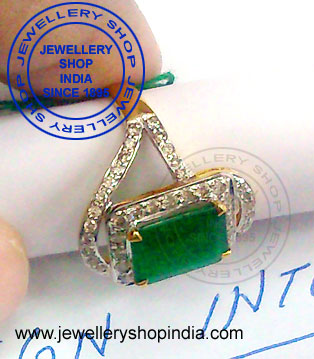 Emerald Gemstone Ring Designs with Diamonds in Gold for Ladies