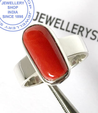 Jewellery Design Red Coral Ring in Silver