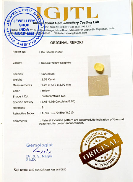 International Gemstone Lab Certificate