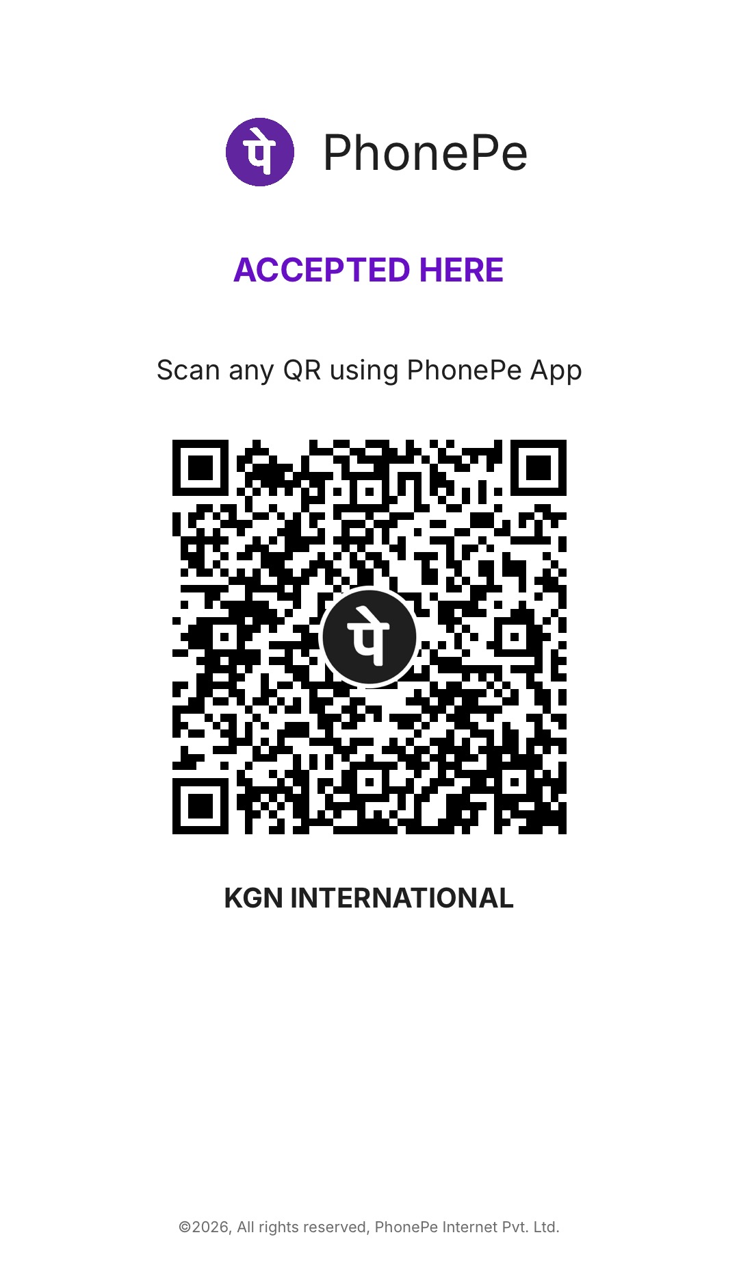 PhonePe and Google Pay QR code for KGN International